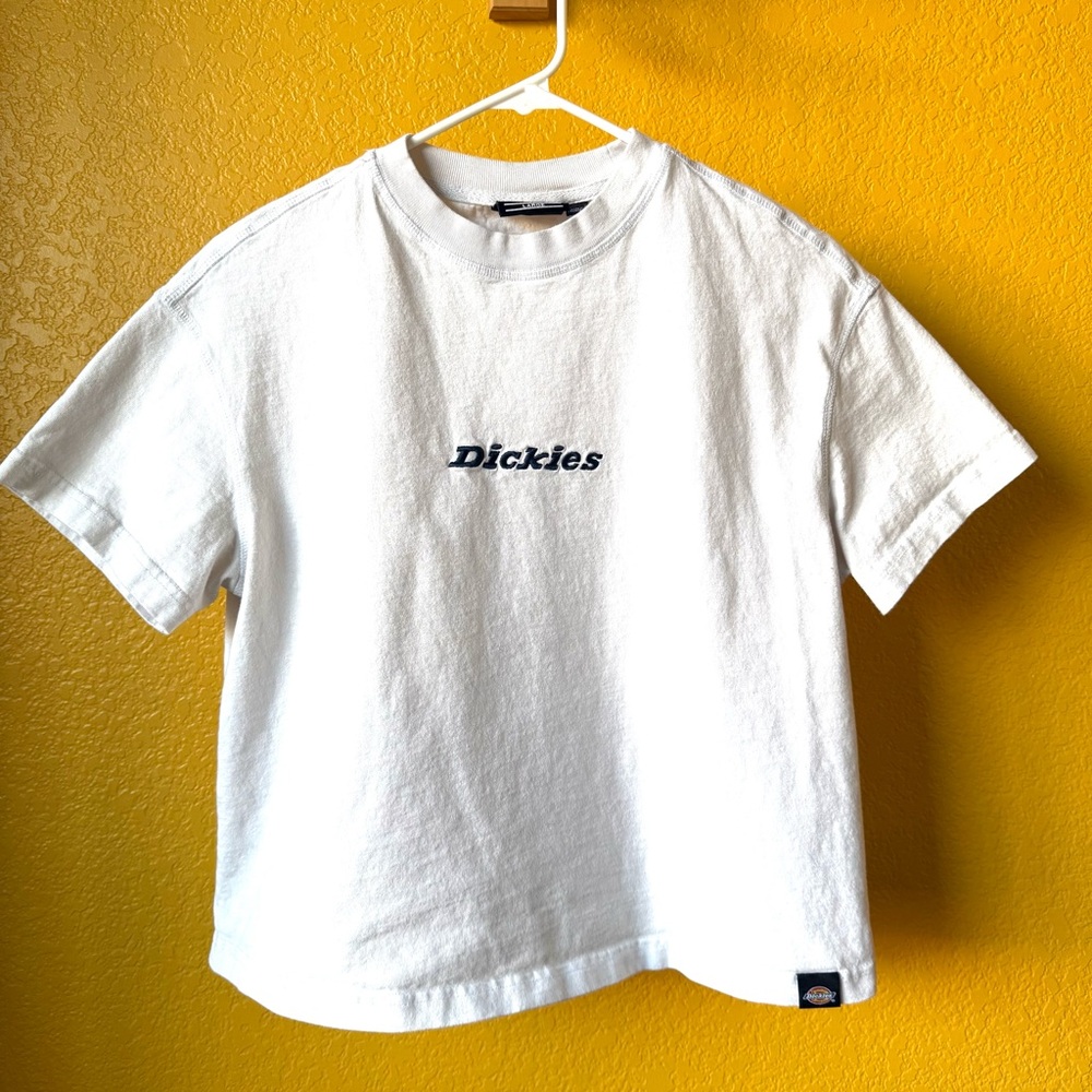Dickies Logo Embroidered 100% cotton white short sleeve tee crop tee shirt